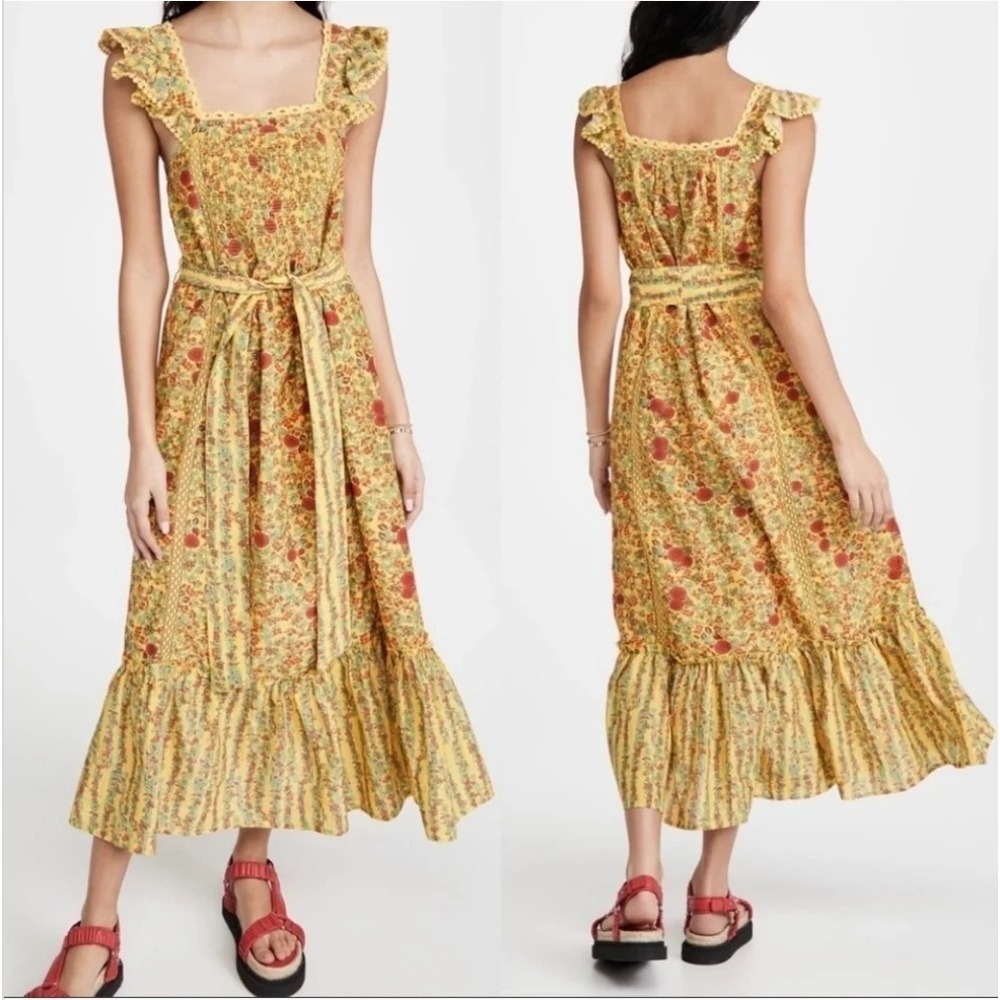 Roller Rabbit Rhody Zarela Ruffle Shoulder Silk Blend Dress Boho Cottagecore‎ M